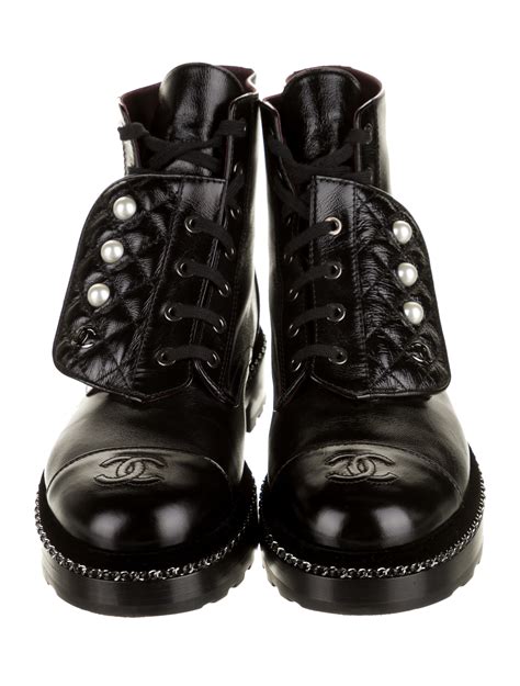 chanel combat boots used|Chanel boots with pearl heel.